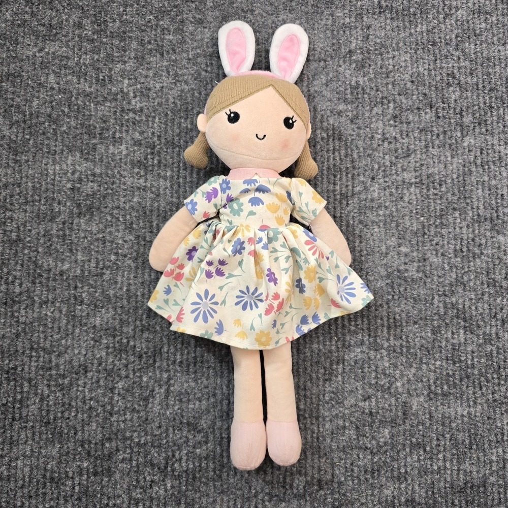 Linzy Toys, Spring Easter Emily Rag Doll with pink Bunny Ears Plush Stuffed Toy